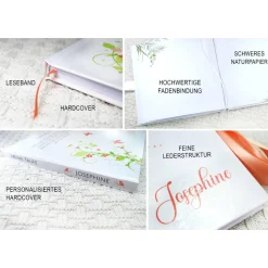 florales Gästebuch & Album zur Taufe mit Blume & Schmetterling in Hellgrün / Pfirsich blanko o. mit Fragen / Fragebogen