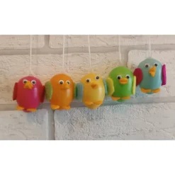 fünf Küken mit Kulleraugen (bunt) zum Aufhängen