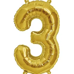 Folienballon Zahl 3 – Gold – 36 cm – Zahlballon für Geburtstage, Jubiläen & Feste