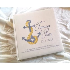 Fotoalbum echtes Leinen personalisierbar Hochzeitsalbum Gästebuch Anker