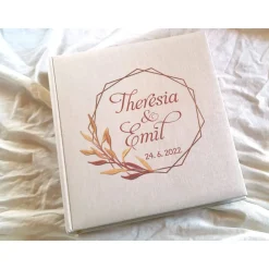 Fotoalbum echtes Leinen personalisierbar Goldrahmen Hochzeitsalbum Gästebuch