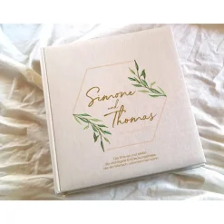 Fotoalbum echtes Leinen personalisierbar Hochzeitsalbum Gästebuch Greenery Hexagon
