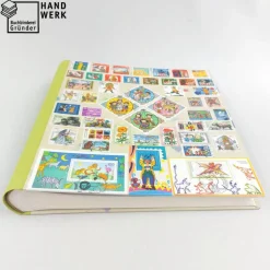 Fotoalbum, Geburt, Taufe, Kind, personalisierbar, hellgrün, Briefmarken, 30,7 x 30 cm, UNIKAT