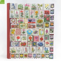 Fotoalbum, Hochzeit, personalisierbar, dunkelrot, Blumen, Briefmarken, 29 x 23 cm, UNIKAT upcycling