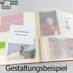 Fotoalbum, Hochzeit, personalisierbar, dunkelrot, Blumen, Briefmarken, 29 x 23 cm, UNIKAT upcycling