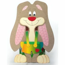 Frecher Osterhase mit Geschenkbox als Osterkörbchen oder Frühlingsdeko, Osternest, Häschen aus Wellpappe, Schlappohrhase