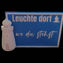 Freistehendes 3D-Dekoschild „Leuchtturm & Vogel“