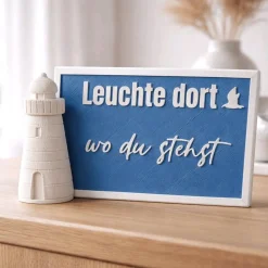 Freistehendes 3D-Dekoschild „Leuchtturm & Vogel“