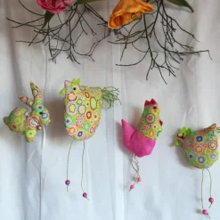 Frühlings - Osterdekoration, 3 - teiliges Set, Gans, Hase mit Knickohr und Hase sitzend