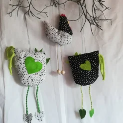 Frühlings - Osterdekoration, 3 - teiliges Set, Stoffhühner und Gans, Frühlings - Osterdekoration zum Anhängen