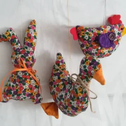 Frühlings - Osterdekoration, 3 - teiliges Set, Stoffhuhn, Gans, Häschen