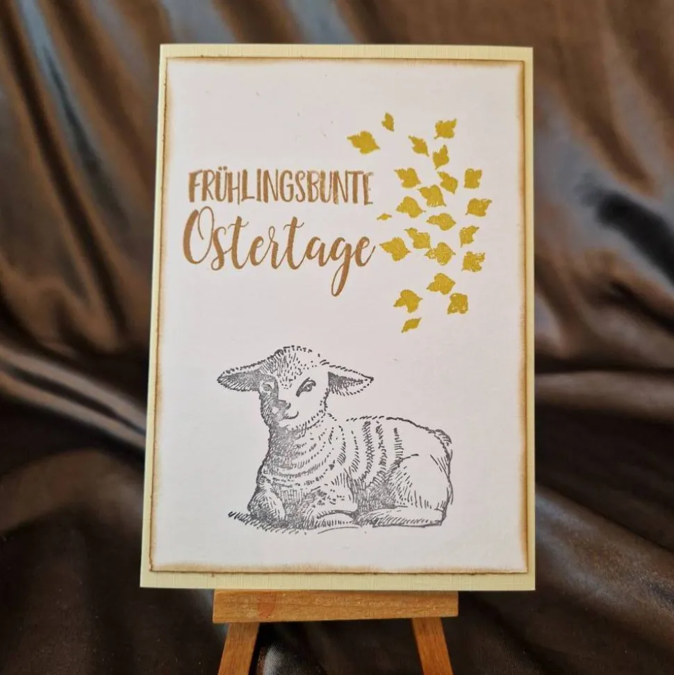Frühlingsbunte Ostertage - Osterkarte - Osterlamm - Blätter