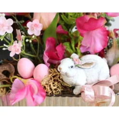 Frühlingsdeko Tischgesteck rosa silberfarbig edel Hase