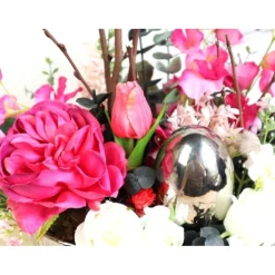 Frühlingsdeko Tischgesteck rosa silberfarbig