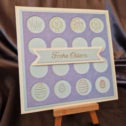 Frohe Ostern - Osterkarte - Ostereier - Gras -Blumen