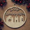 Frohe Weihnachten mit Häusern – Geschenkanhänger & Christbaumanhänger aus Holz, lasergeschnitten