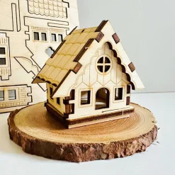 Frohe Weihnachten PopUp-Holzkarte 3D Weihnachtshaus, Weihnachtsdeko, Geschenk zu Weihnachten