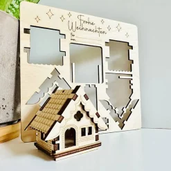 Frohe Weihnachten PopUp-Holzkarte 3D Weihnachtshaus, Weihnachtsdeko, Geschenk zu Weihnachten