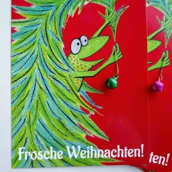 Frosche Weihnachten - die klingelnde Weihnachtskarte, Weihnachten, Postkarte mit Glöckchen, Weihnachtskarte, Frosch Kart