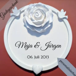 Gastgeschenk Hochzeit personalisiert – Deko mit Namen & Datum – Herz oder Rose – Geschenk für Hochzeitsgäste und liebevo