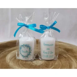 Gastgeschenk Kerze "Danke", 5 Stück, Türkis - GiveAway - Hochzeit - Taufe - Kommunion