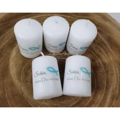 Gastgeschenk Kerze "Schön, dass Du da bist", Fisch - Türkis, 5 Stück, GiveAway - Taufe - Kommunion