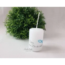 Gastgeschenk Kerze "Schön, dass Du da bist", Fisch - Türkis, 5 Stück, GiveAway - Taufe - Kommunion