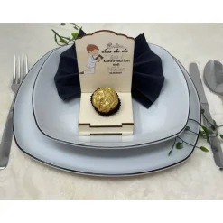 Gastgeschenk Kommunion personalisiert Halter Holz für Schokokugel, Gastgeschenk Taufe, Gastgeschenke Konfirmation,