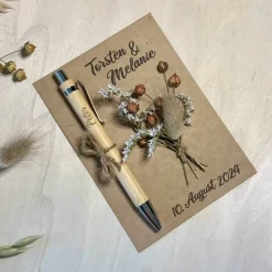 Gastgeschenk mit Kuli & Trockenblumen Hochzeit