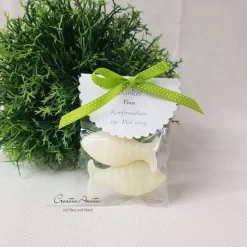 Gastgeschenk Pfiffig mit 2 FISCHE - Seifenfische zur Taufe, Kommunion, Konfirmation - WEISS