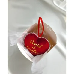 Gastgeschenke Hochzeit Geburtstag Jubiläum Herz Tannenbaumschmuck Weihnachtsbaumkugeln personalisiert Samtherz Tannenbau