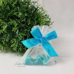 Gastgeschenke mit je 3 Seifenherzen Kornblume - TÜRKIS GiveAway zur Hochzeit