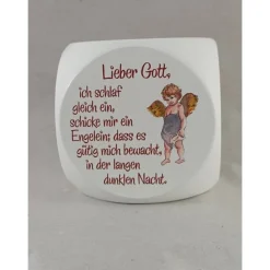 Gebetswürfel „Engelgebete“ weiß lackiert bemalt 6 cm.Taufgeschenk,Christliche Geschenk