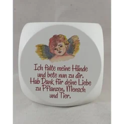 Gebetswürfel „Engelgebete“ weiß lackiert bemalt 6 cm.Taufgeschenk,Christliche Geschenk