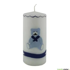 Geburtskerze personalisierbar mit blauem Bärchen, Geschenk Geburt mit Namen, Geburt Jungen, Babygeschenk blau