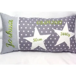 Geburtskissen bestickt mit Gewicht und Größe für Jungen und Mädchen Namenskissen mit Uhrzeit Kissen zur Geburt oder Taufe versch. Stickfarben möglich