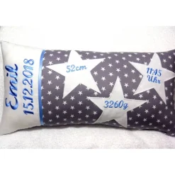 Geburtskissen mit Gewicht Uhrzeit Größe, Jungen Mädchen, Namenskissen, Geschenk Geburt Taufe, versch. Stickfarben