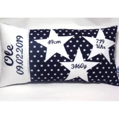 Geburtskissen mit Gewicht Uhrzeit Größe, Jungen Mädchen, Namenskissen, Geschenk Geburt Taufe, versch. Stickfarben