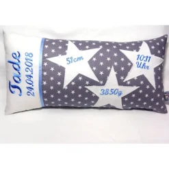 Geburtskissen mit Gewicht Uhrzeit Größe, Jungen Mädchen, Namenskissen, Geschenk Geburt Taufe, versch. Stickfarben