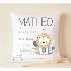 Geburtskissen Namen Geburtsdaten Kissen Geschenk Geburt Taufe Löwe