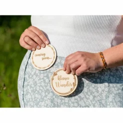 Geburtsscheibe Holzscheibe Kleines Wunder / Endlich bist du da / Coming Soon Babyscheibe für Fotoshooting