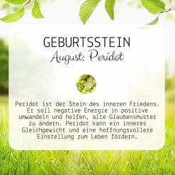 Geburtsstein August - Fensterdeko mit Heilstein Peridot - Karte zum Geburtstag oder zur Geburt