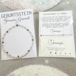 Geburtsstein Januar - Fensterdeko mit Heilstein Granat - Karte zum Geburtstag oder zur Geburt