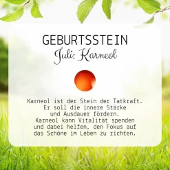 Geburtsstein Juli - Fensterdeko mit Heilstein Karneol - Karte zum Geburtstag oder zur Geburt