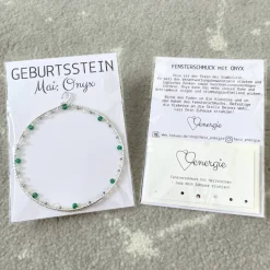 Geburtsstein Mai - Fensterdeko mit Heilstein Onyx - Karte zum Geburtstag oder zur Geburt