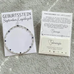 Geburtsstein September - Fensterdeko mit Heilstein Lapislazuli - Karte zum Geburtstag oder zur Geburt