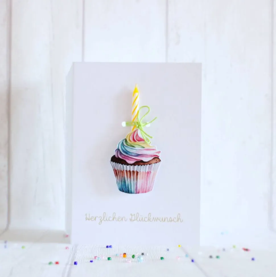 Geburtstag * Jubiläum * Glückwunsch * Glückwunschkarte * Grußkarte * Cupcake * Kerze
