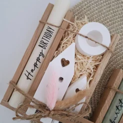 Geburtstag Geburtstagsgeschenk Häuser / Lichthäuser Kerzenhalter rund Stabkerze Kerzenbox Holzbox Mitbringsel
