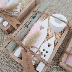Geburtstag Geburtstagsgeschenk Häuser / Lichthäuser Kerzenhalter rund Stabkerze Kerzenbox Holzbox Mitbringsel