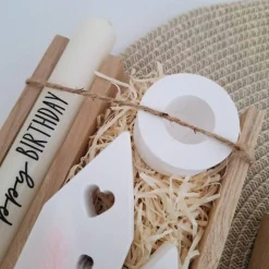 Geburtstag Geburtstagsgeschenk Häuser / Lichthäuser Kerzenhalter rund Stabkerze Kerzenbox Holzbox Mitbringsel